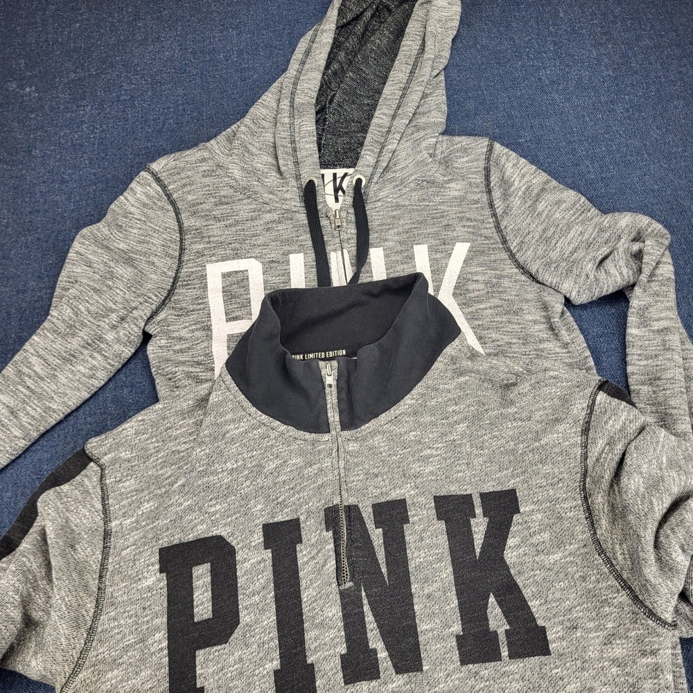 VS PINK Grey Marl Hoodie & Limited Edition Quarter Zip Pullover 2 Pack XS S